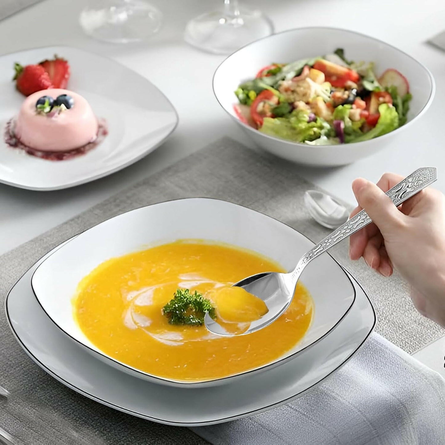 12 Pieces Stainless Steel Dinner Spoon | 15.5cm Long Cutlery, Silver
