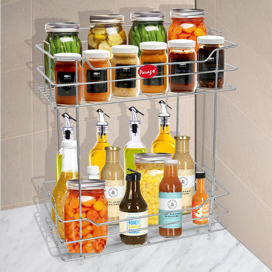 2 Tier Stainless Steel Kitchen Rack | Multipurpose Storage Shelf Silver