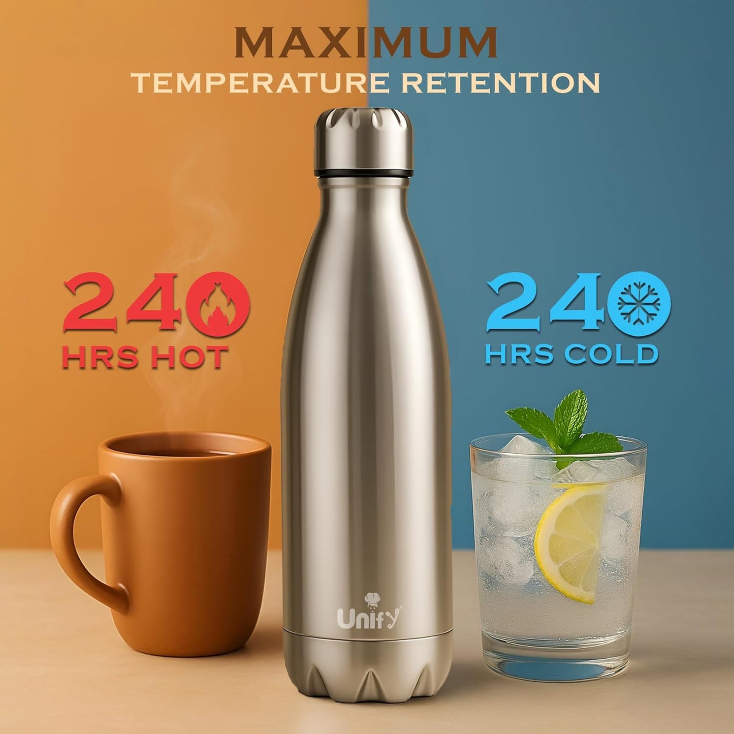Thermosteel Hot & Cold Water Bottle 500ml | 304 SS Vacuum Insulated Flask | 24 Hrs Hot & Cold, Leak Proof