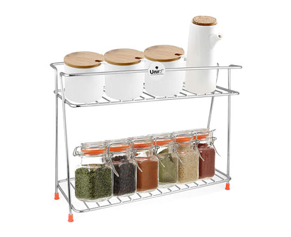 2 Tier Stainless Steel Kitchen Rack | Trolley Organizer & Storage Shelf Silver