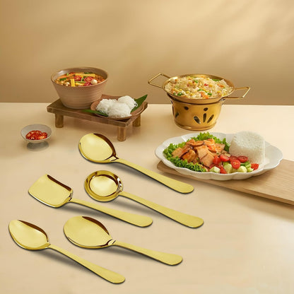 5 Pcs Stainless Steel Gold Serving Spoon Set – Heavy Gauge Kitchen Use