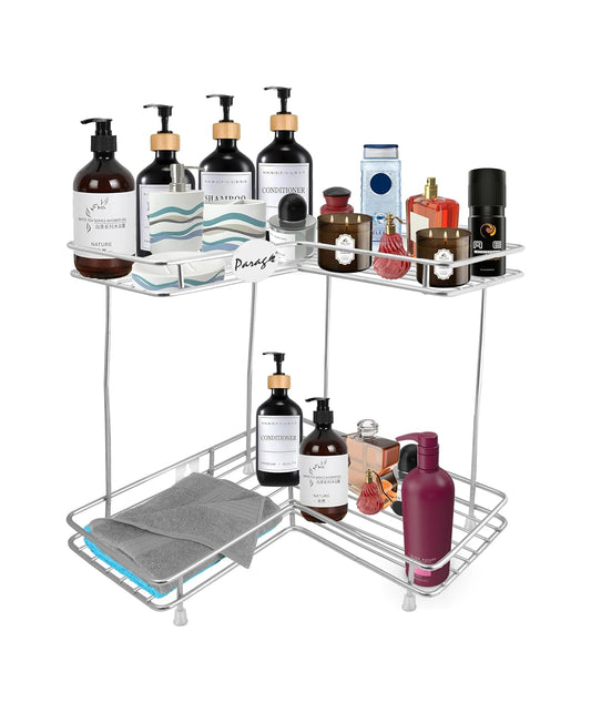 2 Tier Stainless Steel Corner Rack | L Shape Wall Mount Kitchen Shelf