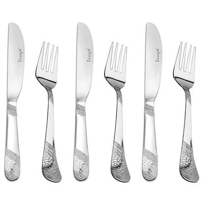 6pc Stainless Steel Knife Fork Set | 3mm Imperial | Silver