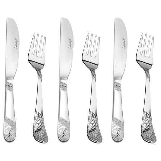 6pc Stainless Steel Knife Fork Set | 3mm Imperial | Silver