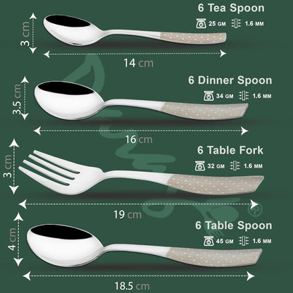 25 Pieces Stainless Steel Cutlery Set with Premium Laser Printed Handles – Includes 6 Tea Spoons, 6 Dinner Spoons, 6 Table Forks, 6 Table Spoons, 1 Stand for Home & Kitchen (Sapphire Dazzle)