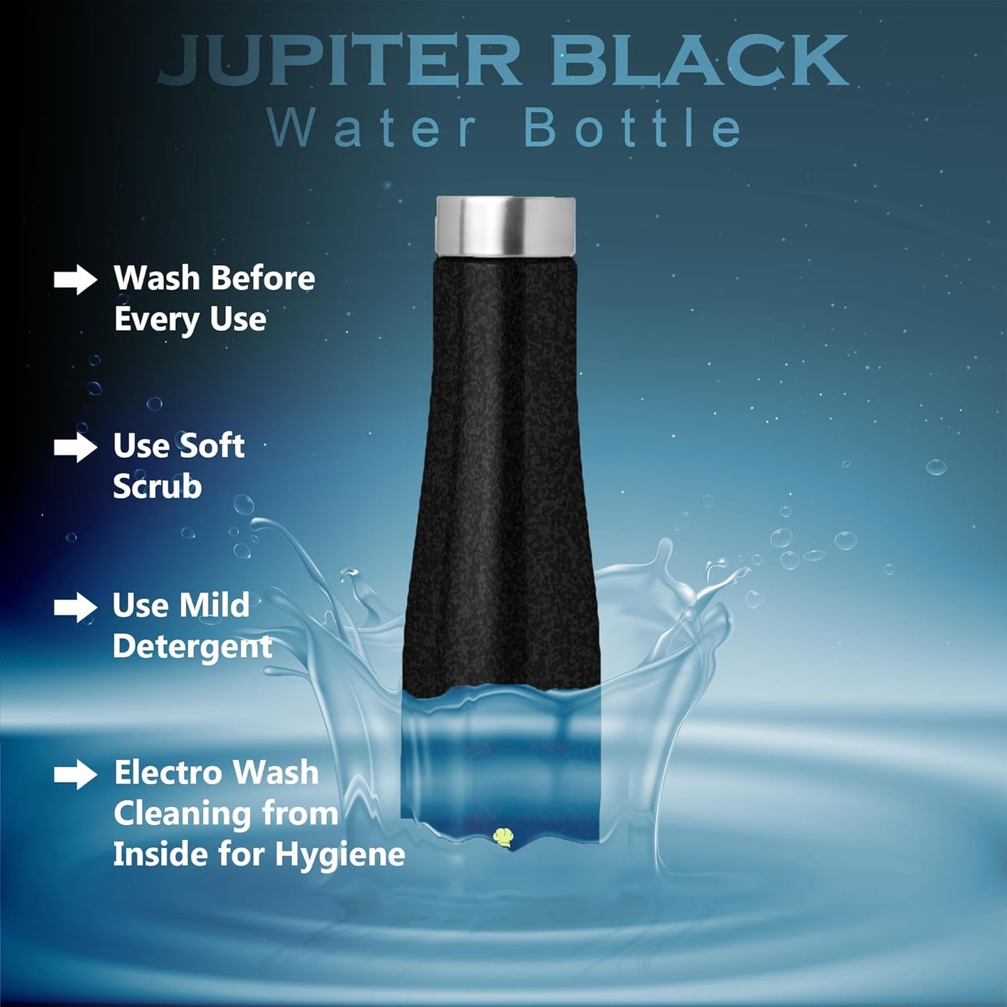 Stainless Steel Water Bottle 1 Litre | Leak-Proof Fridge Bottle for Home, Gym & Travel | 1000 ml, Black