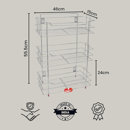 3 Tier Stainless Steel Kitchen Rack | Multipurpose Storage Shelf Silver