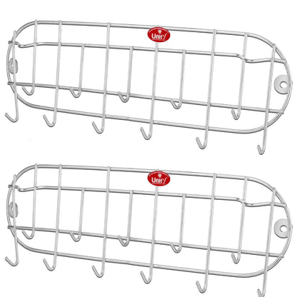 2 Pcs Stainless Steel Wall Cloth Hanger with 11 Hooks | Bathroom & Kitchen Hook Rail (Silver)
