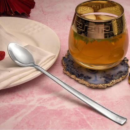 6 Pcs Stainless Steel Soda Spoon Set | 20.5 cm Long Handle Ice Cream Spoon Silver