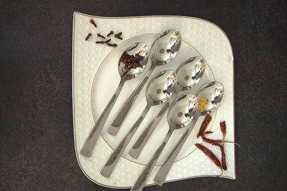 6 Pcs Stainless Steel Dinner Spoon Set – 16cm, Food Grade, Mirror Polished Silverware for Home & Kitchen, 6 Silver Spoons