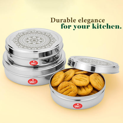 3 Pieces Stainless Steel Chocolate & Storage Box, 700ML/900ML/1200ML Airtight Canisters – Ideal for Dry Fruits, Snacks, Masala, Sweets, Gift Box for Kitchen