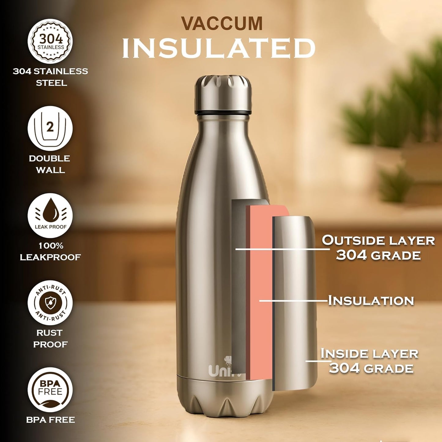 Thermosteel Hot & Cold Water Bottle 500ml | 304 SS Vacuum Insulated Flask | 24 Hrs Hot & Cold, Leak Proof