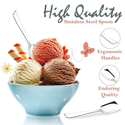 12 Pcs Stainless Steel Ice Cream Spoon Set – Silver, 13.5cm, Food Grade, Durable & Stylish Dessert Spoons for Home & Kitchen