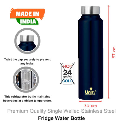 Stainless Steel Water Bottle 1 Litre | Leak-Proof Fridge Bottle for Home, Gym & Travel | Set of 3, 1000 ml, Blue