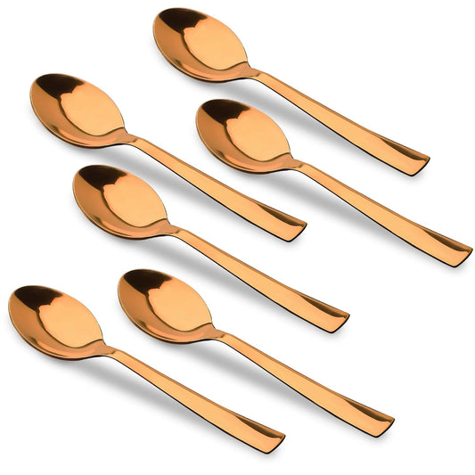 6 Pcs Stainless Steel Rose Gold Dinner Spoon Set – 16cm, Premium Spoons for Home & Kitchen, Luxury Tableware, Housewarming Gift, Set of 6
