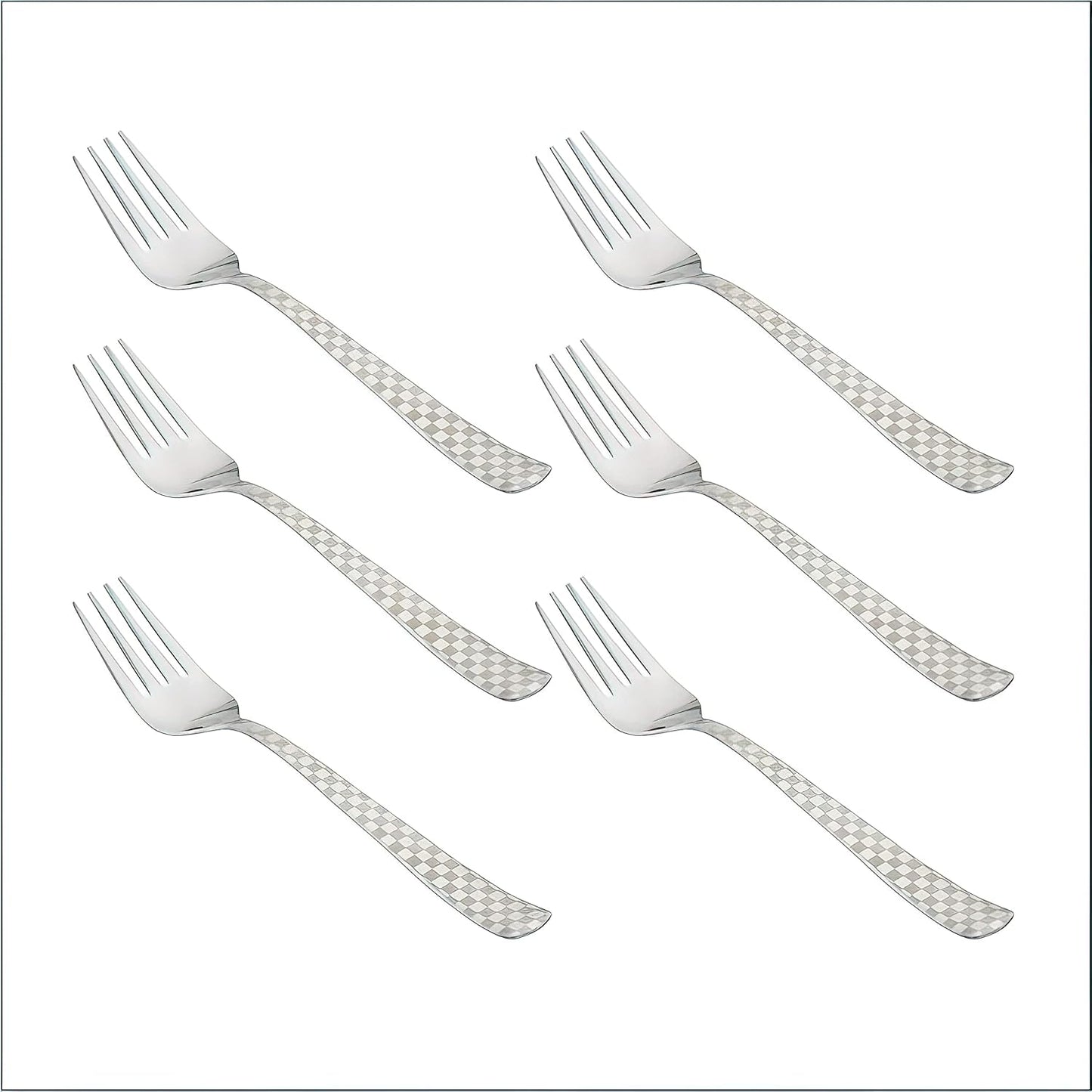 6 Pieces Stainless Steel Forks Set, 18.5 cm Dessert and Fruit Forks with Checks Design – Shiny Sturdy Handle Tableware for Home & Kitchen