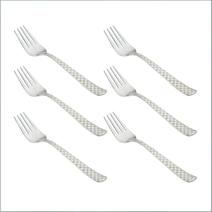 6 Pieces Stainless Steel Forks Set, 18.5 cm Dessert and Fruit Forks with Checks Design – Shiny Sturdy Handle Tableware for Home & Kitchen