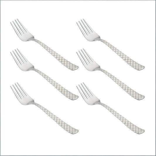 6 Pieces Stainless Steel Forks Set, 18.5 cm Dessert and Fruit Forks with Checks Design – Shiny Sturdy Handle Tableware for Home & Kitchen