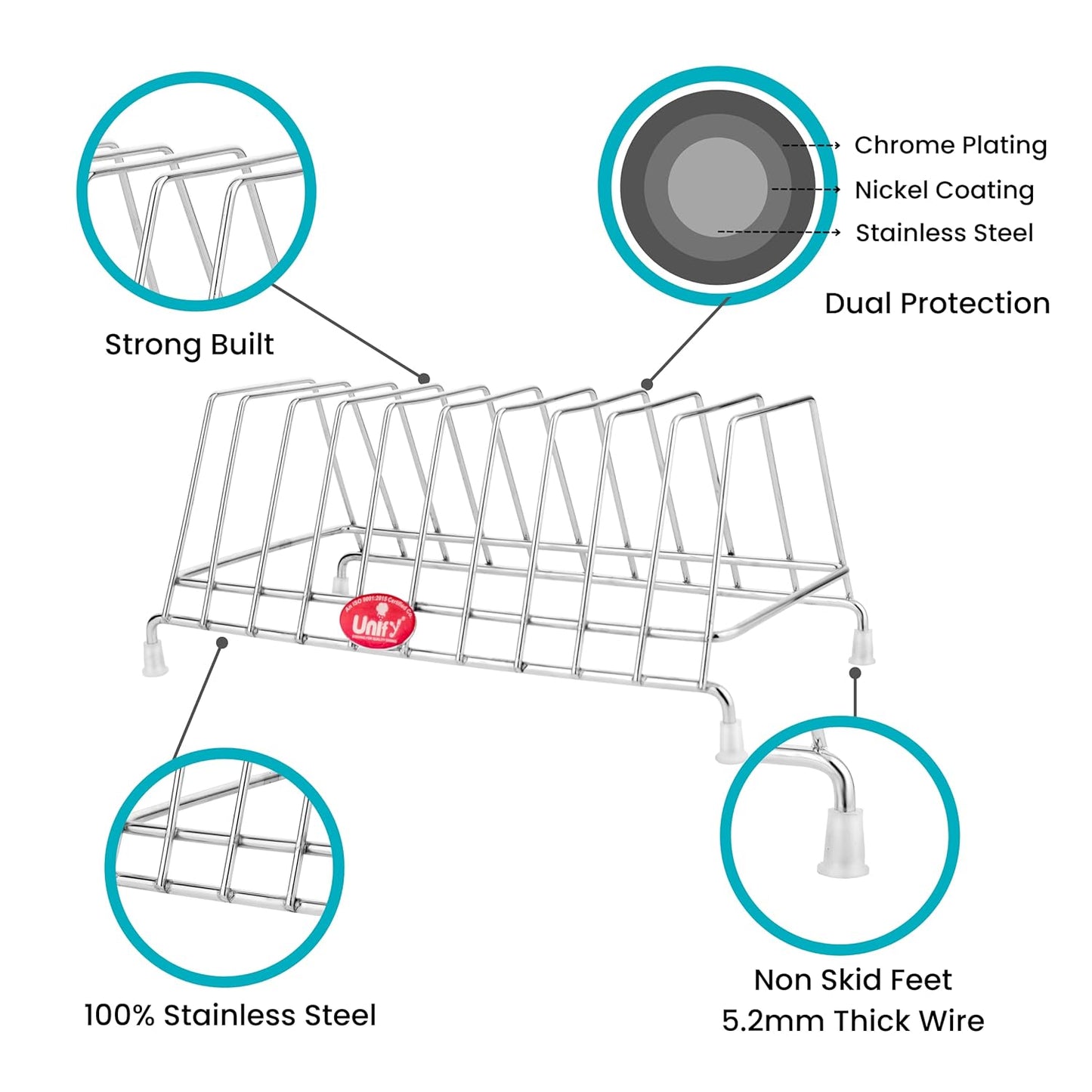 Stainless Steel Plate Rack for Kitchen – 10 Sections, Chrome Finish, Ideal for Plates, Lids, and Utensil Organization in Cabinets