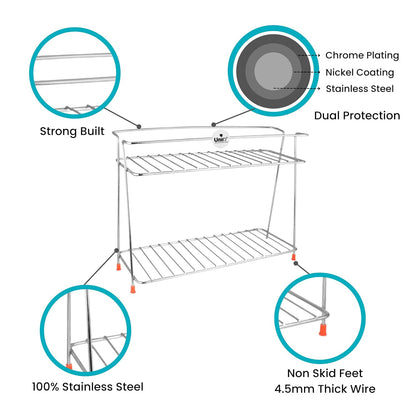 2 Tier Stainless Steel Kitchen Rack | Trolley Organizer & Storage Shelf Silver