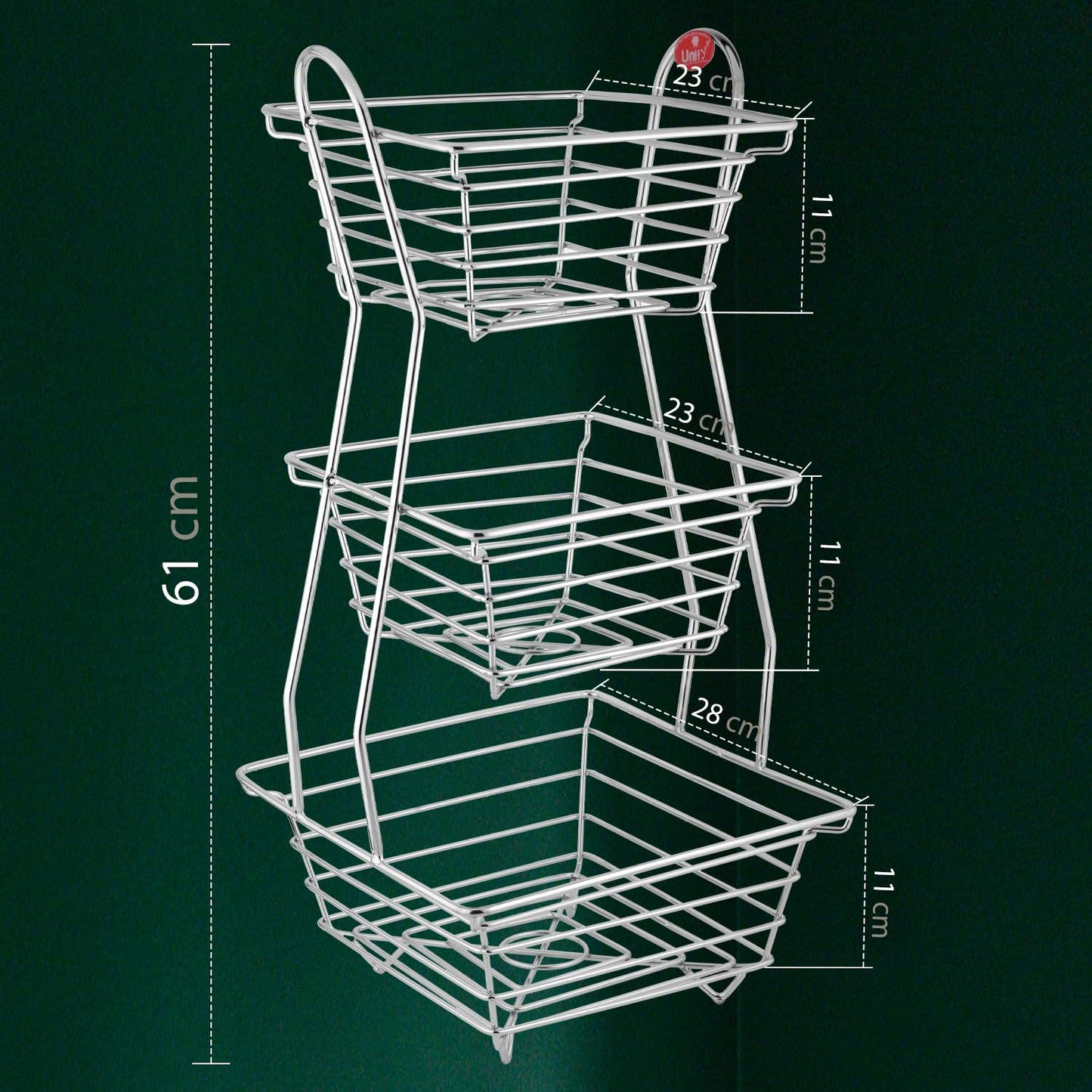 3-Tier Stainless Steel Fruit Basket – Square, Kitchen & Dining Table Stand