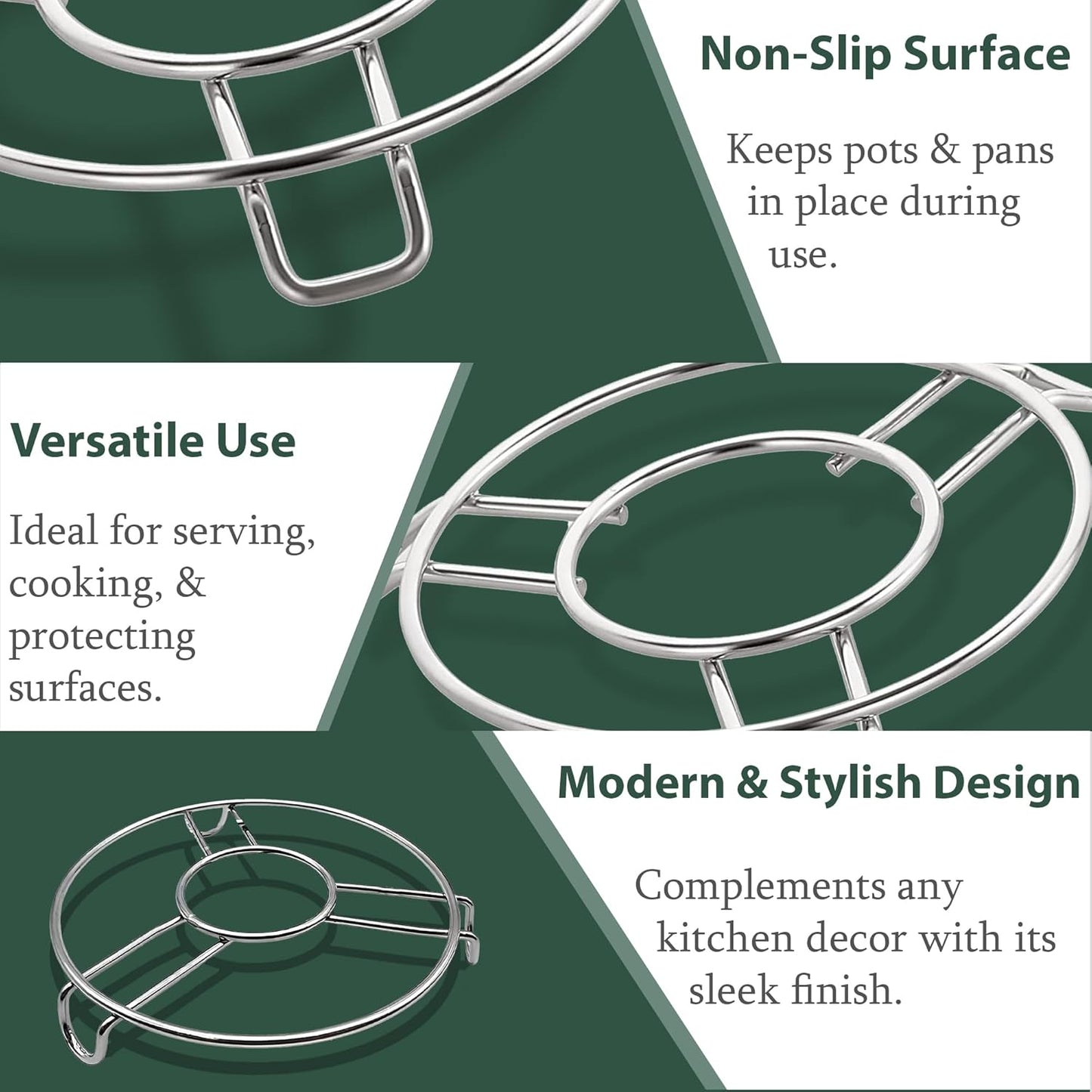 3-Piece Stainless Steel Trivet Set | Hot Pot Mat & Pan Stand | Kitchen & Dining Use (6,7,8 inch)