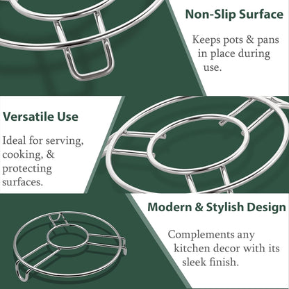 3-Piece Stainless Steel Trivet Set | Hot Pot Mat & Pan Stand | Kitchen & Dining Use (6,7,8 inch)