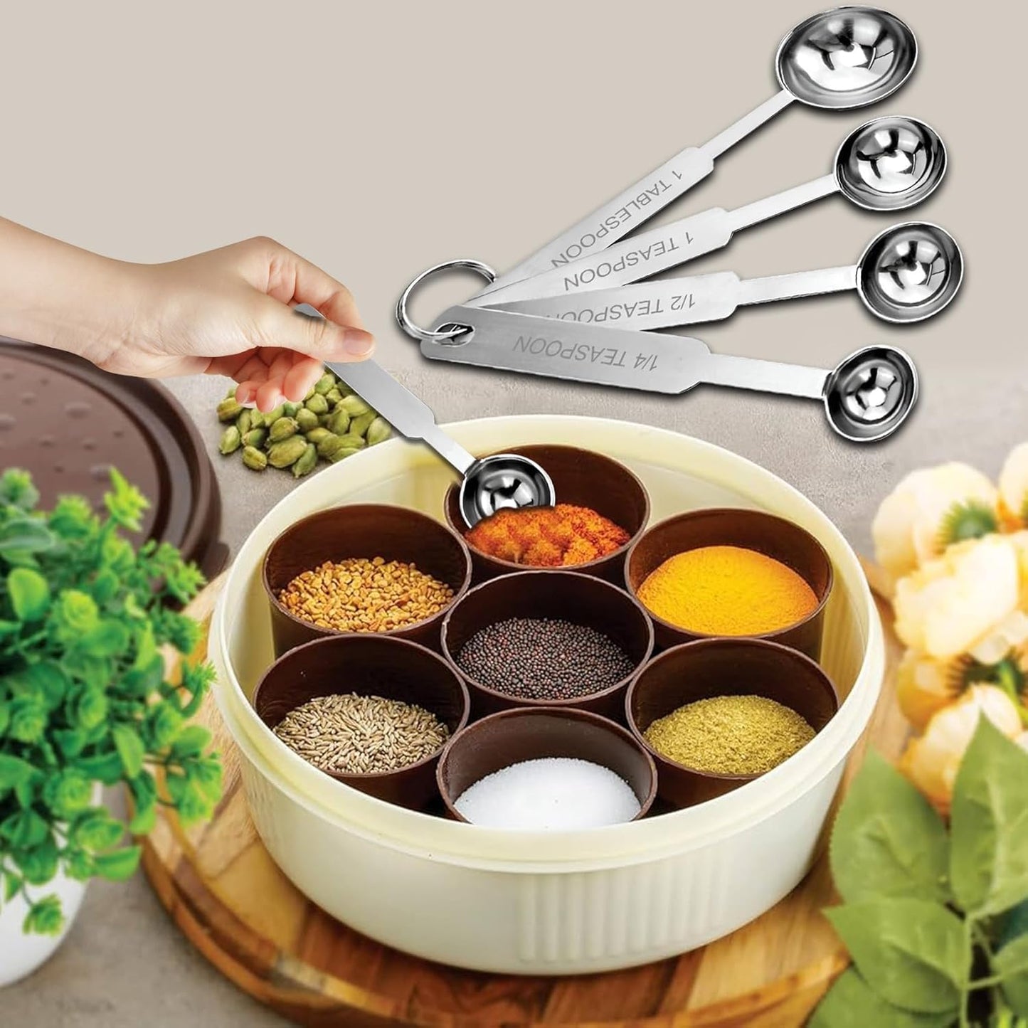 4 Pcs Stainless Steel Measuring Spoon Set – Permanent Engraved, Accurate for Dry & Liquid Ingredients, Cooking & Baking, Set of 4
