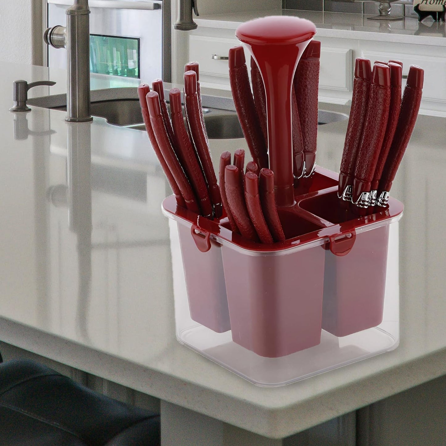 25-Piece Camry Stainless Steel Cutlery Set with Storage Box | Premium Spoons & Forks, Brown