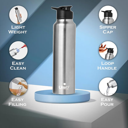 4pc Stainless Steel Sipper Bottles | 1L Saturn Silver