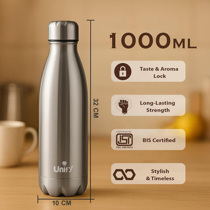 Thermosteel Hot & Cold Water Bottle 1000ml | 304 SS Vacuum Flask | 24 Hrs Hot & Cold, Leak & Rust Proof