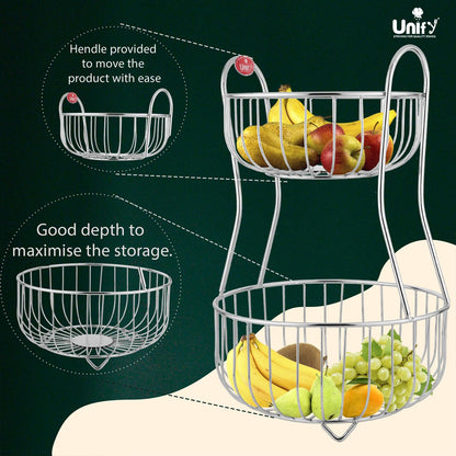 2-Tier Stainless Steel Fruit Basket – Round, 1 kg, Kitchen & Dining Table Stand
