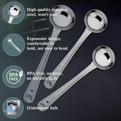 3 Pcs Stainless Steel Ladle Set for Kitchen Cooking & Serving – Karchi/Soup Ladle/Kalchun, Silver, Sizes 12.5” x1 & 11” x2