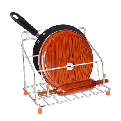 Stainless Steel Chakla Belan Tawa Stand | 4-in-1 Kitchen Organizer Rack Silver