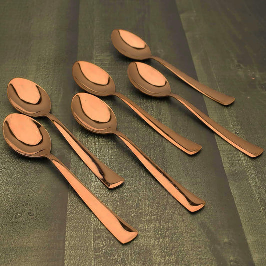 6 Pcs Stainless Steel Rose Gold Table Spoon Set – 18cm, Premium Large Spoons for Home & Kitchen, Luxury Tableware, Housewarming Gift, Set of 6
