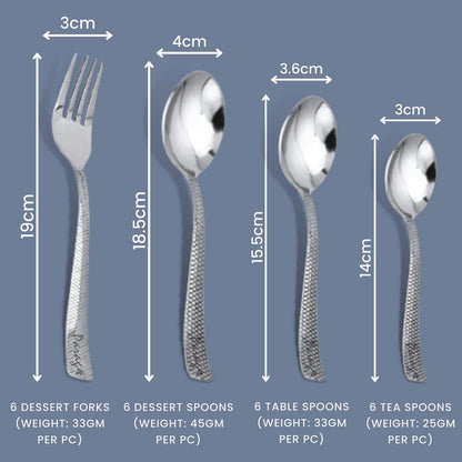 24 Pcs Stainless Steel Cutlery Set for Home & Kitchen | Silver Dining Tableware