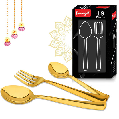 18 Pcs Stainless Steel Gold Spoon & Fork Set | Premium PVD Cutlery Set for Home & Kitchen