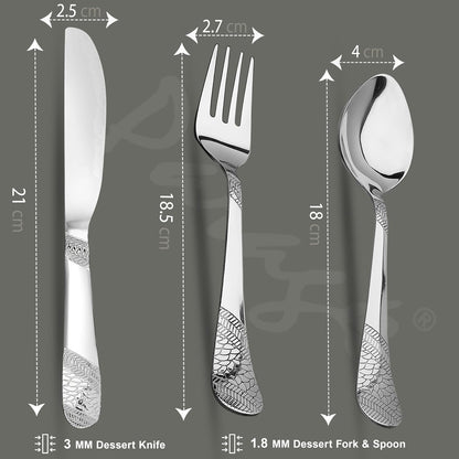 6pc Stainless Steel Knife Fork Spoon | 3mm Imperial | Silver