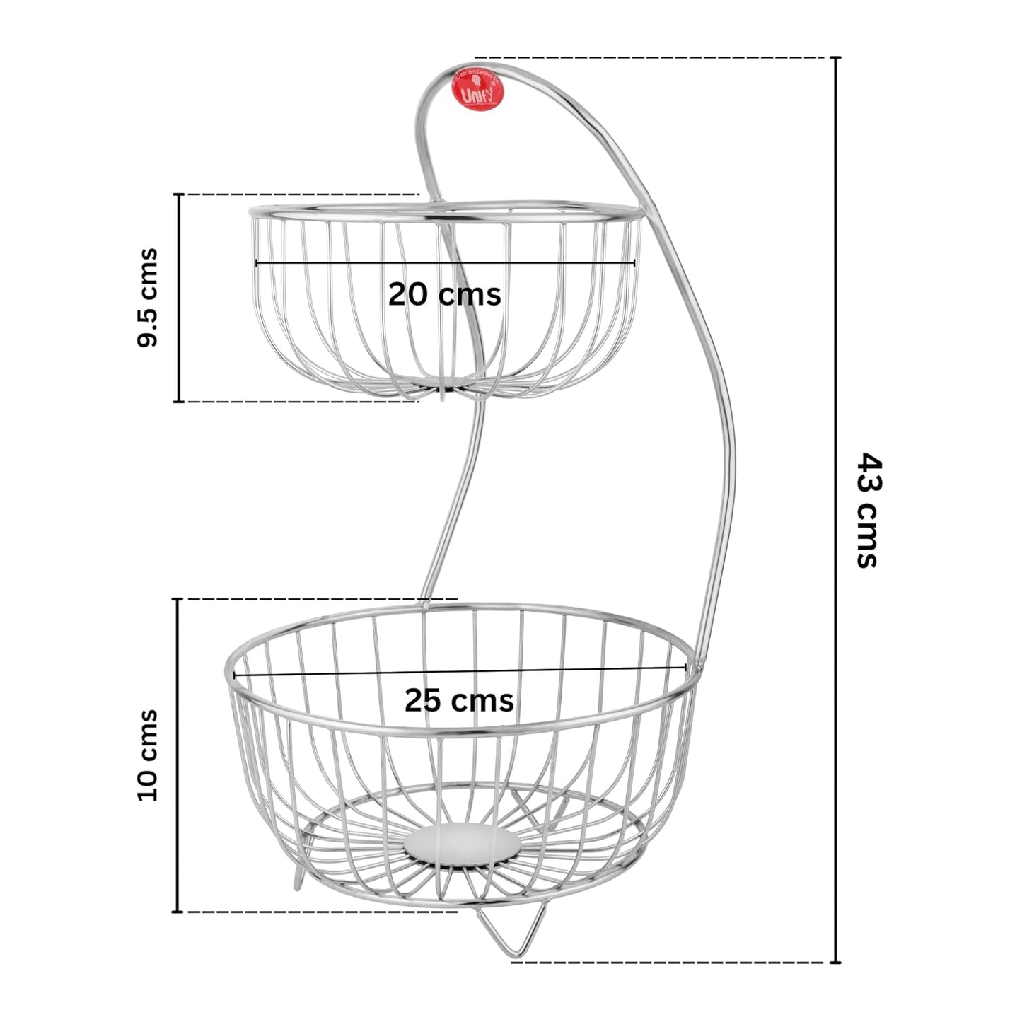 Stainless Steel 2 Tier Fruit Basket for Dining Table & Kitchen | Fruit & Vegetable Storage Rack, Silver