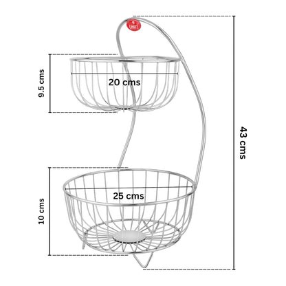 Stainless Steel 2 Tier Fruit Basket for Dining Table & Kitchen | Fruit & Vegetable Storage Rack, Silver