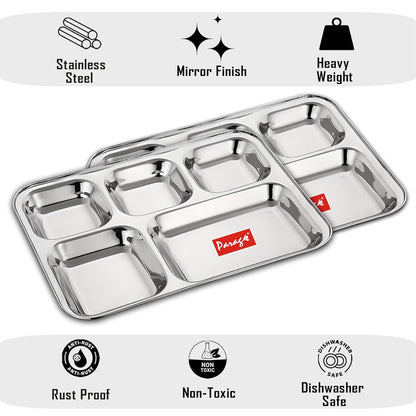 2pc Stainless Steel 3-Compartment Thali | Dinner Plate | Silver