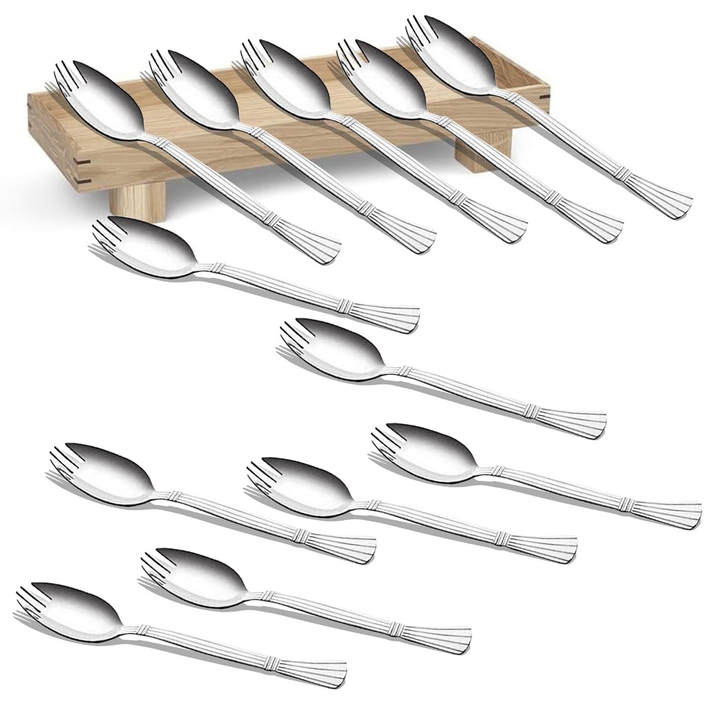 12 Pcs Stainless Steel Spork Set | 3-in-1 Spoon Fork Combo for Soup & Noodles
