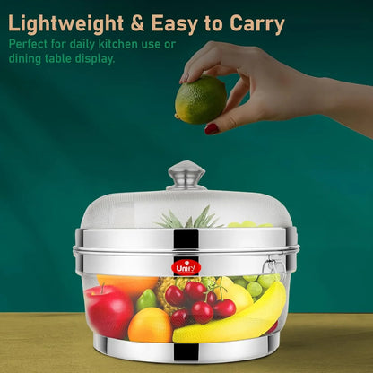 12-Inch Stainless Steel Mesh Fruit Basket with Lid - Fly & Mosquito Proof, SilverMULTIBSKT121 4