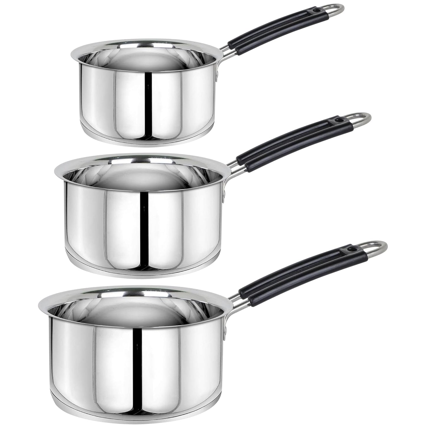 3pc Stainless Steel Saucepan Set | 1L 1.25L 1.75L | Silver