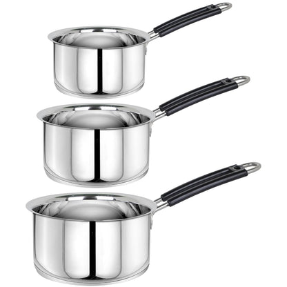 3pc Stainless Steel Saucepan Set | 1L 1.25L 1.75L | Silver