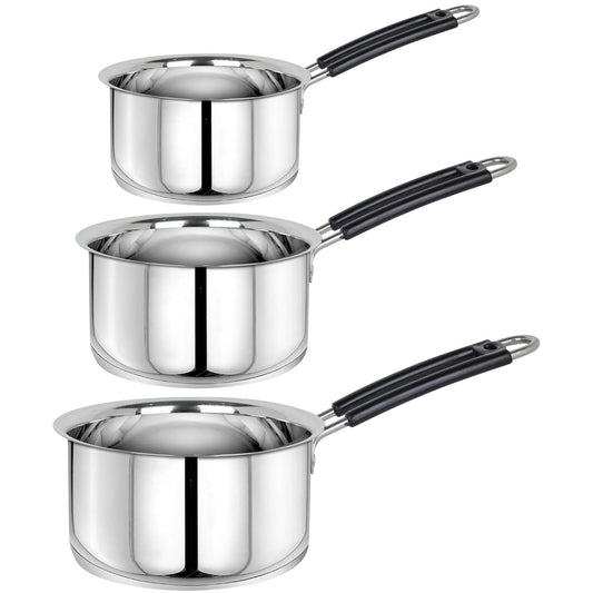 3pc Stainless Steel Saucepan Set | 1L 1.25L 1.75L | Silver