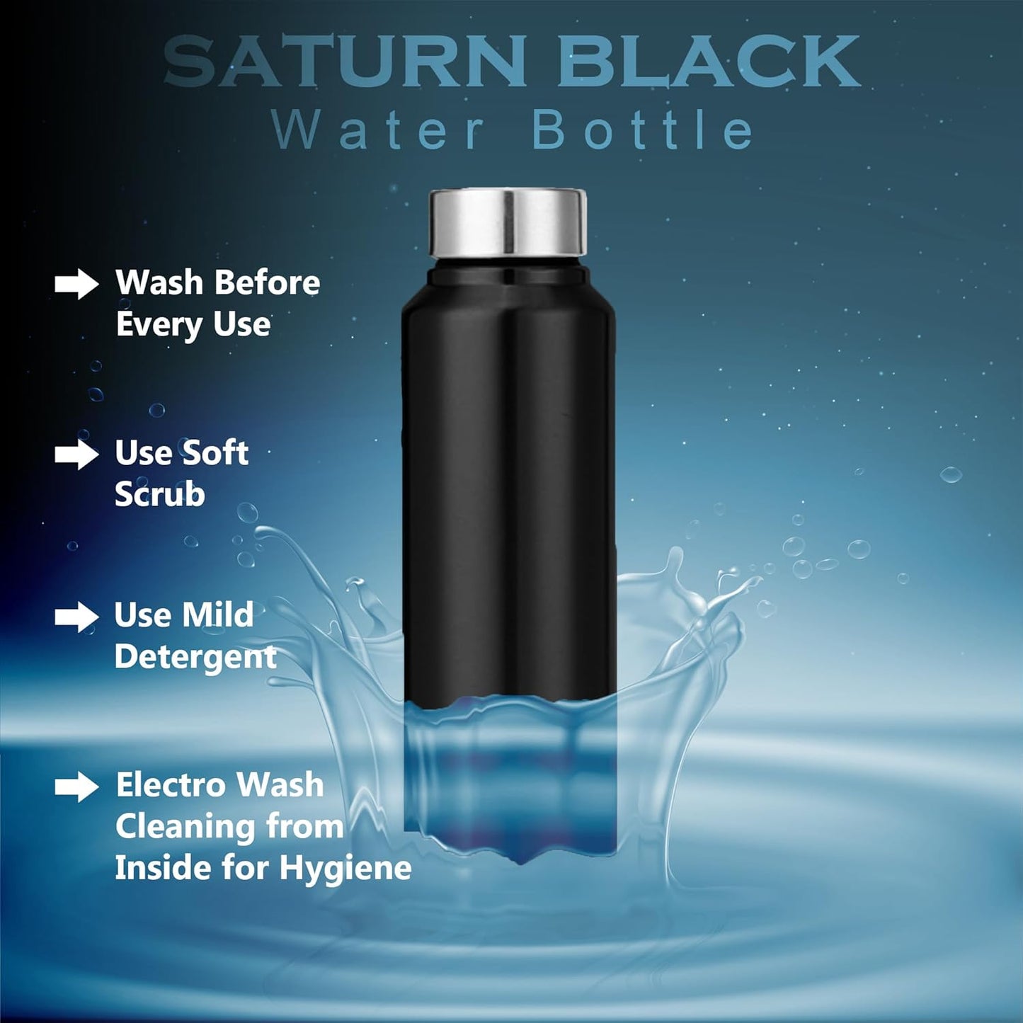 Stainless Steel Water Bottle 1 Litre | Leak-Proof Fridge Bottle for Home, Gym & Travel | Set of 3, 1000 ml, Black