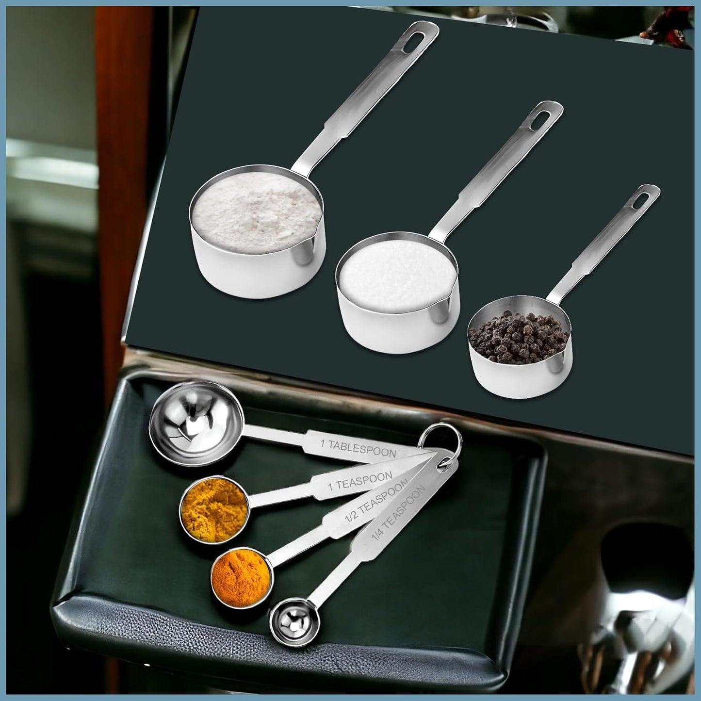 Stainless Steel Measuring Cups & Spoons Combo – 4 Cups & 4 Spoons, Stackable, Professional Kitchen Gadgets for Dry & Liquid Ingredients, Cooking & Baking