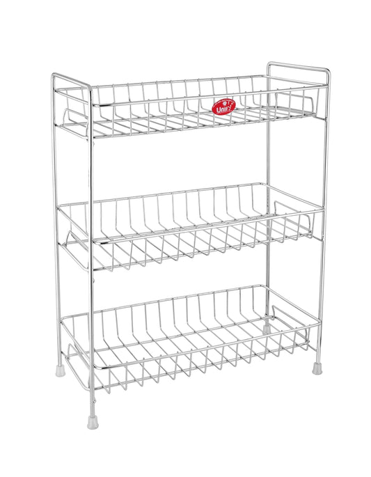 Stainless Steel 3 Tier Kitchen Countertop Spice Rack Organizer with Shelf Liner for Kitchen, Cabinet & Pantry (Rectangle)