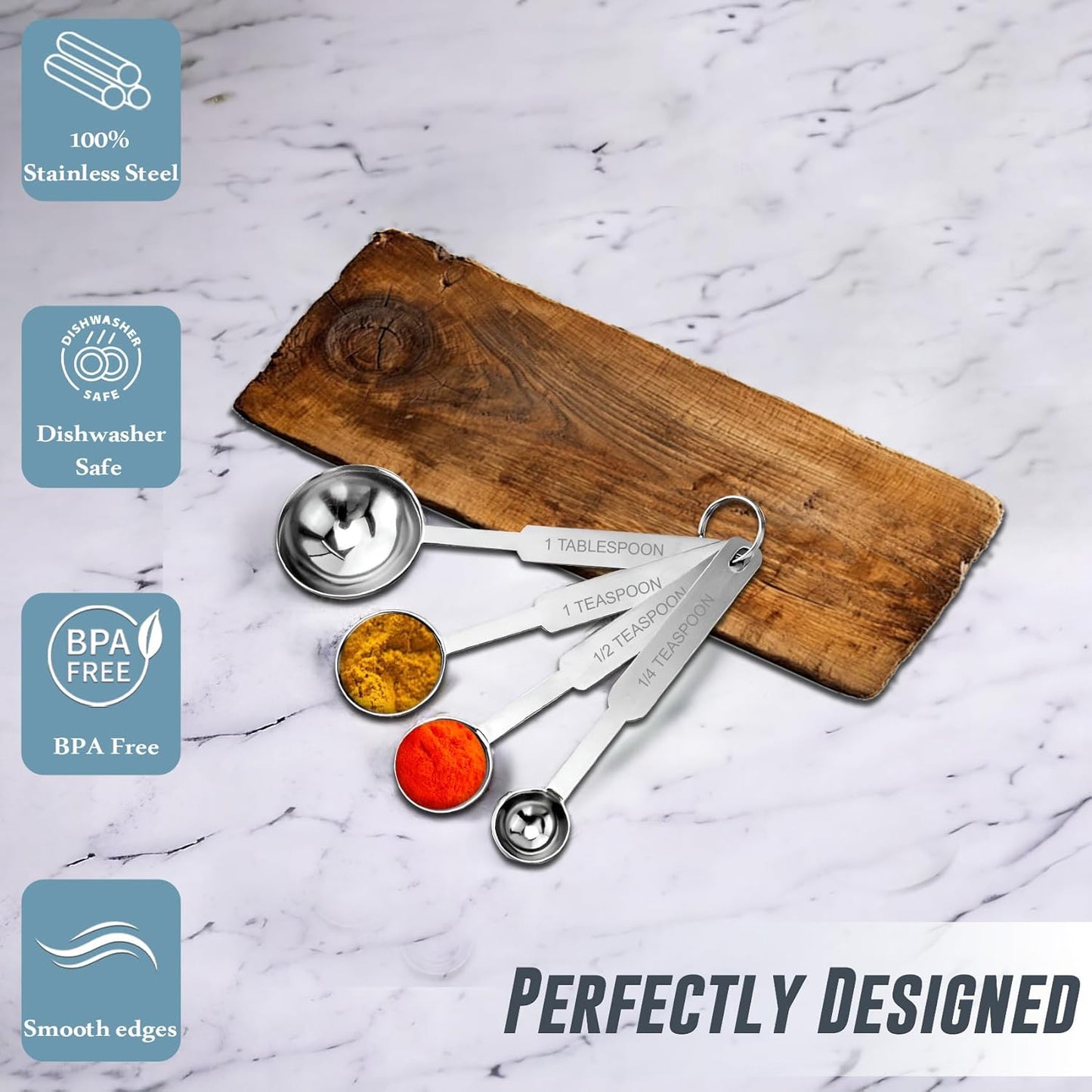 4 Pcs Stainless Steel Measuring Spoon Set – Permanent Engraved, Accurate for Dry & Liquid Ingredients, Cooking & Baking, Set of 4